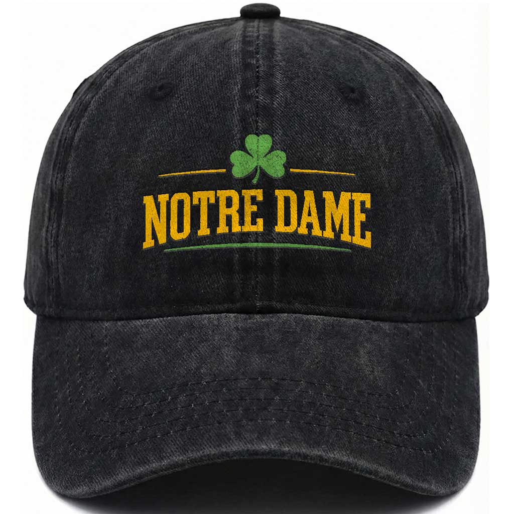 Notre Dame Washed Cotton Baseball Cap Vintage Varsity Sports IN State Gold Shamrock