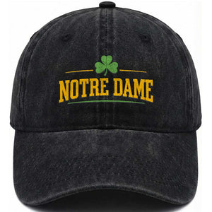 Notre Dame Washed Cotton Baseball Cap Vintage Varsity Sports IN State Gold Shamrock