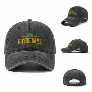 Notre Dame Washed Cotton Baseball Cap Vintage Varsity Sports IN State Gold Shamrock