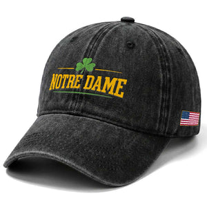 Notre Dame Washed Cotton Baseball Cap Vintage Varsity Sports IN State Gold Shamrock