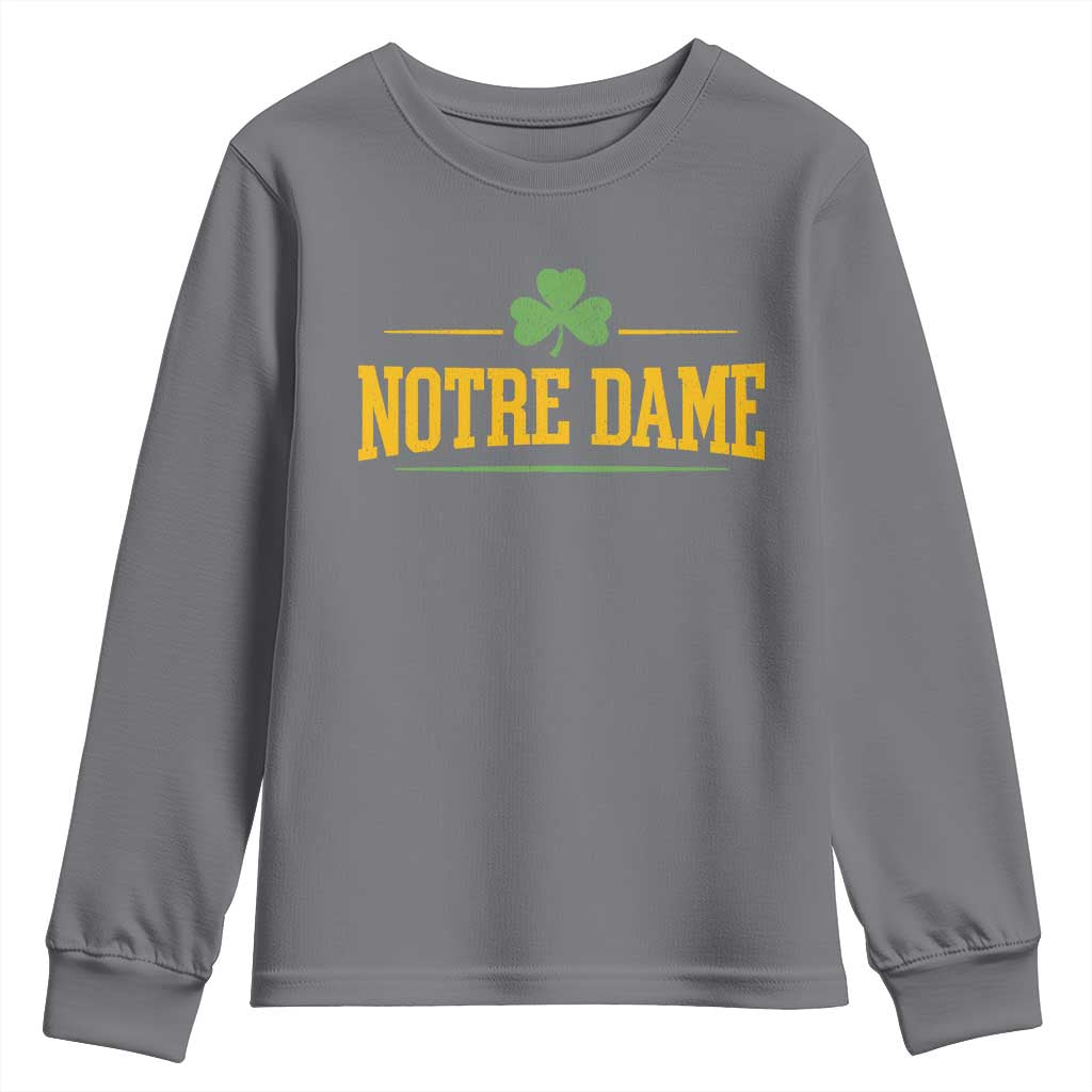 Notre Dame Youth Sweatshirt Vintage Varsity Sports IN State Gold Shamrock