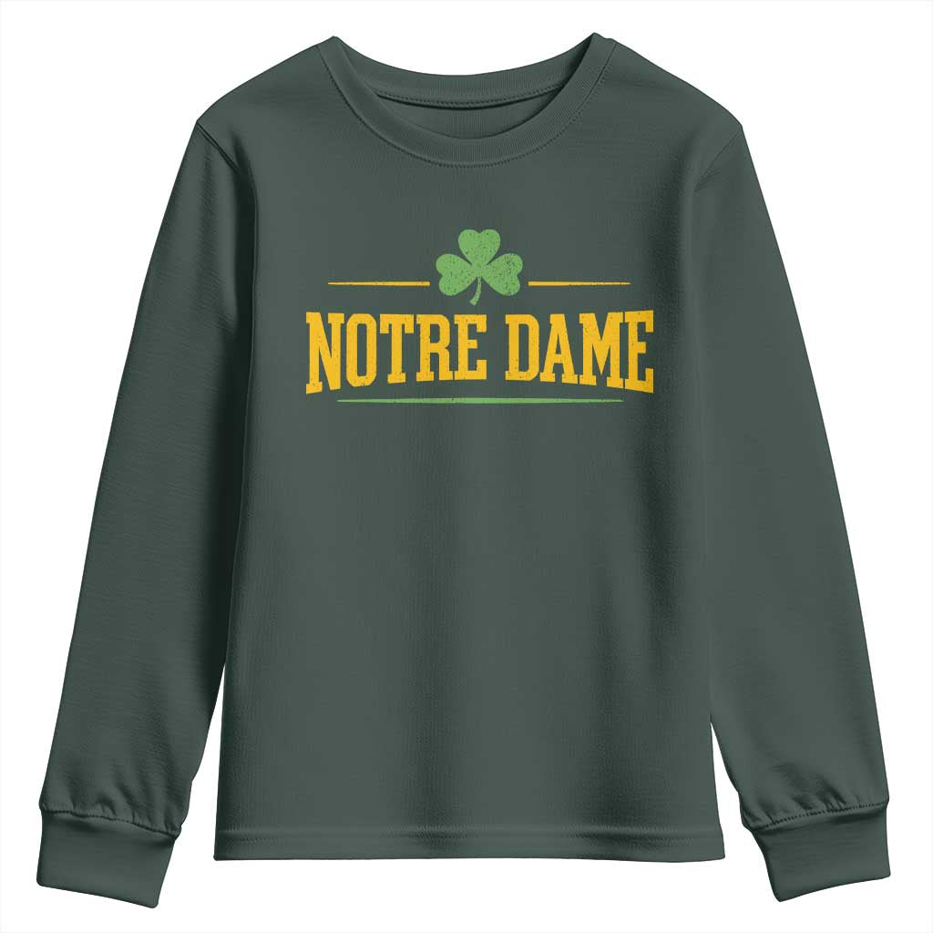 Notre Dame Youth Sweatshirt Vintage Varsity Sports IN State Gold Shamrock