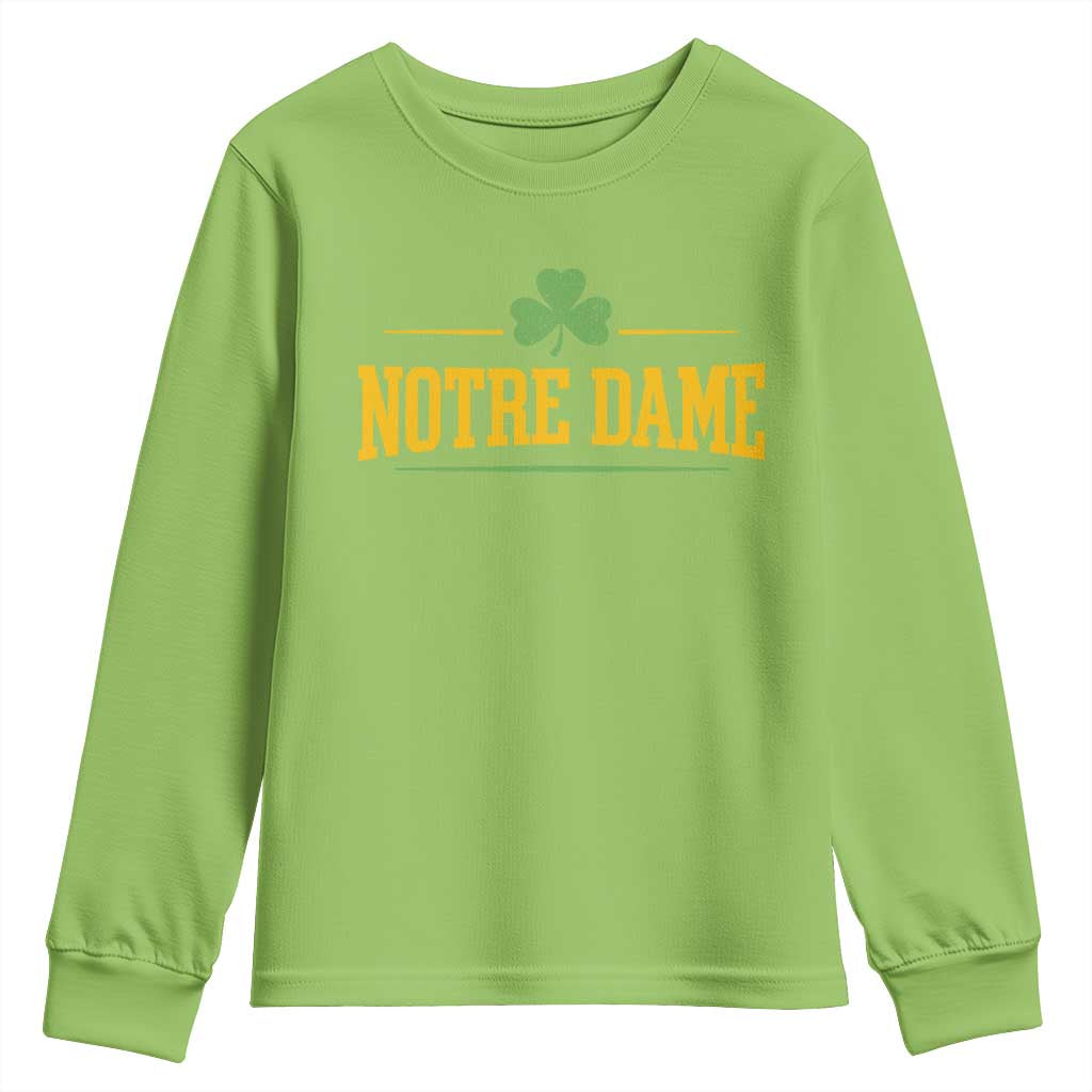 Notre Dame Youth Sweatshirt Vintage Varsity Sports IN State Gold Shamrock