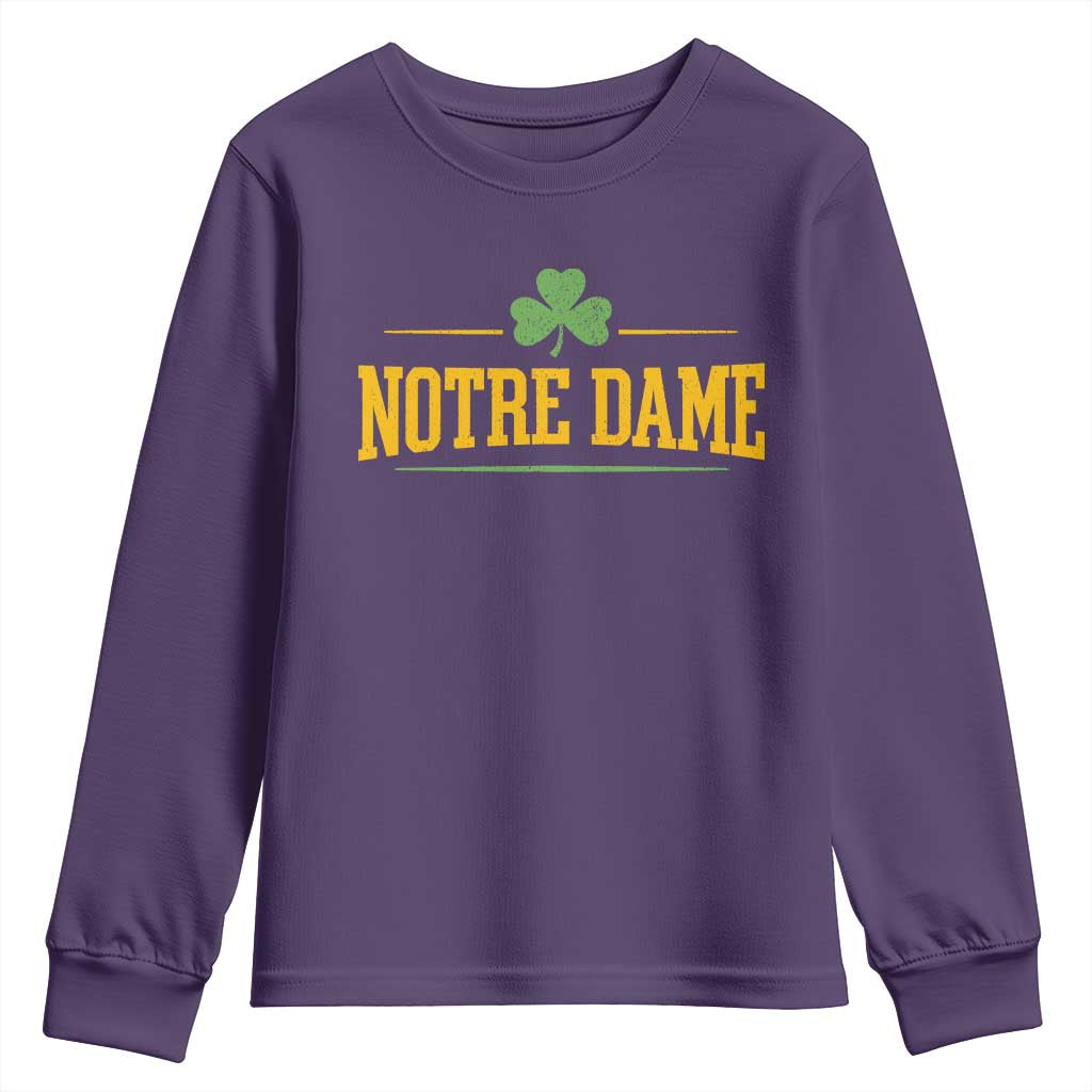 Notre Dame Youth Sweatshirt Vintage Varsity Sports IN State Gold Shamrock