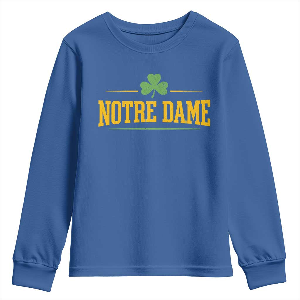 Notre Dame Youth Sweatshirt Vintage Varsity Sports IN State Gold Shamrock