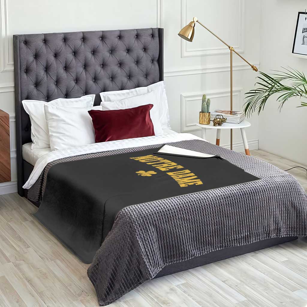 Notre Dame Indiana State Throw Blanket Vintage Varsity Sports Jersey Style Gold Shamrock