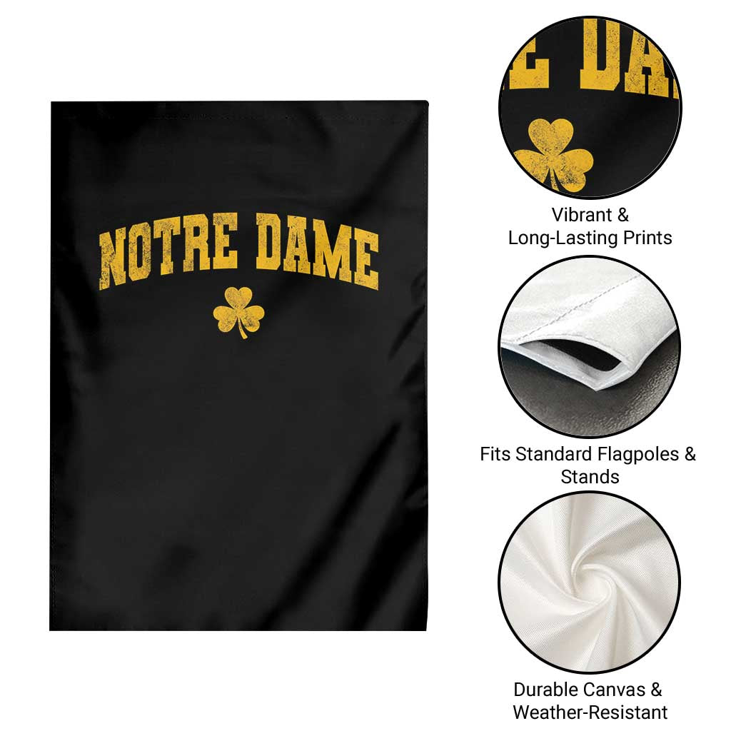 Notre Dame Indiana State Garden Flag Vintage Varsity Sports Jersey Style Gold Shamrock