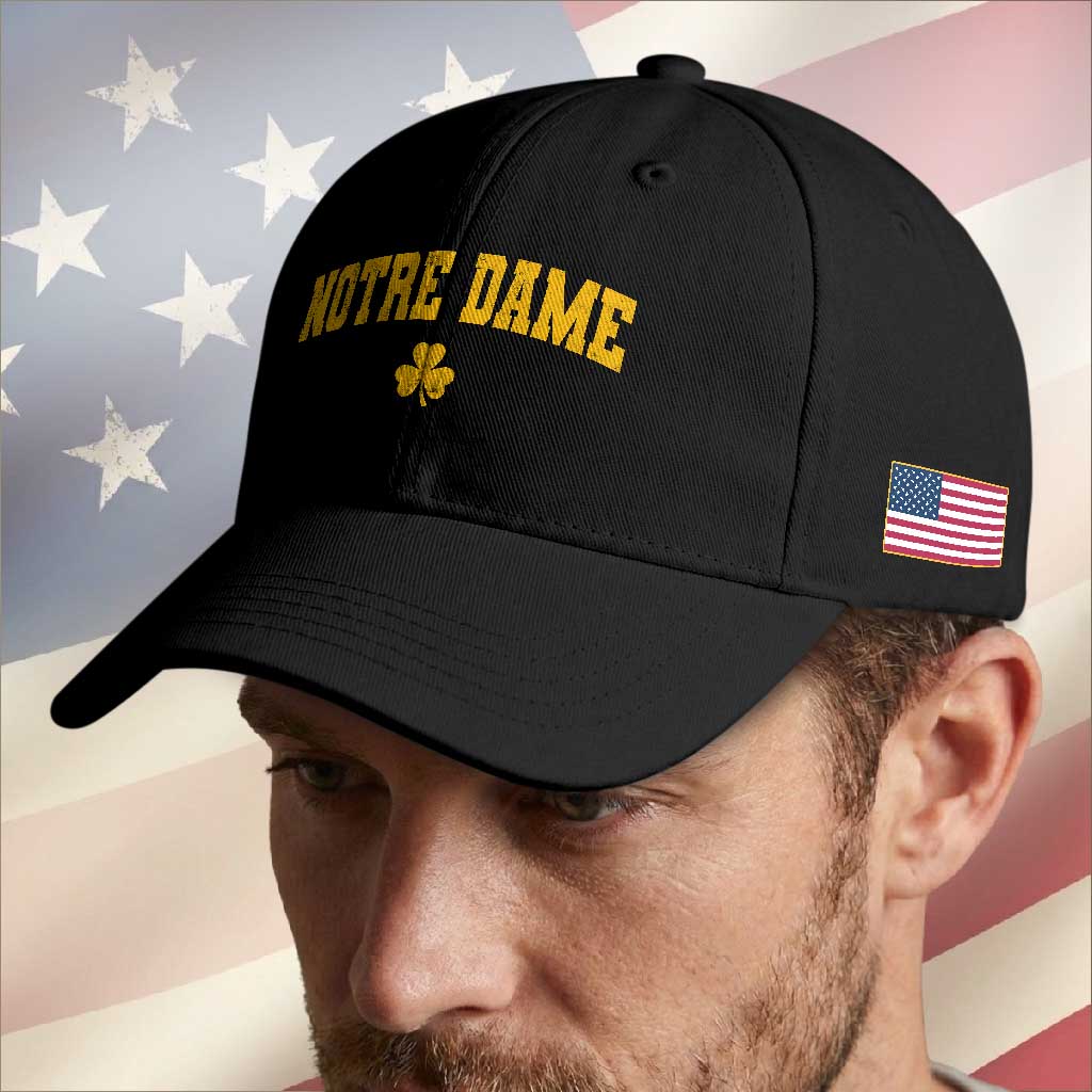 Notre Dame Indiana State Baseball Cap Vintage Varsity Sports Jersey Style Gold Shamrock
