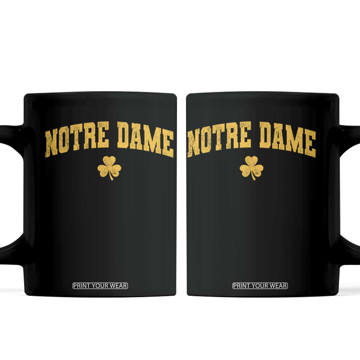 Notre Dame Indiana State Coffee Mug Vintage Varsity Sports Jersey Style Gold Shamrock TS11 Black Print Your Wear