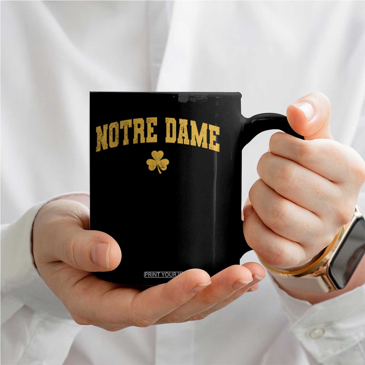 Notre Dame Indiana State Coffee Mug Vintage Varsity Sports Jersey Style Gold Shamrock