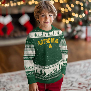 Notre Dame Indiana State Ugly Christmas Sweater Vintage Varsity Sports Jersey Style Gold Shamrock