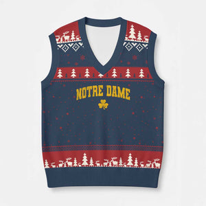 Notre Dame Indiana State V-Neck Knit Sweater Vest Vintage Varsity Sports Jersey Style Gold Shamrock
