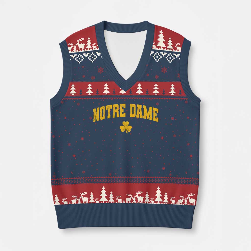 Notre Dame Indiana State V-Neck Knit Sweater Vest Vintage Varsity Sports Jersey Style Gold Shamrock TS11 Navy Red Print Your Wear