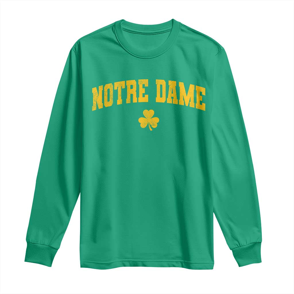 Notre Dame Indiana State Long Sleeve Shirt Vintage Varsity Sports Jersey Style Gold Shamrock TS11 Irish Green Print Your Wear