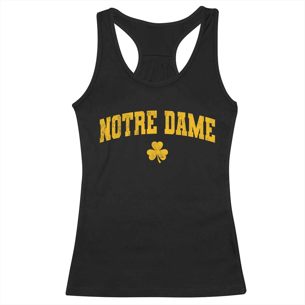Notre Dame Indiana State Racerback Tank Top Vintage Varsity Sports Jersey Style Gold Shamrock