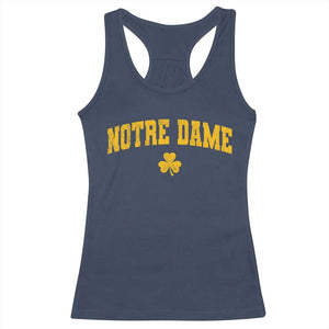 Notre Dame Indiana State Racerback Tank Top Vintage Varsity Sports Jersey Style Gold Shamrock