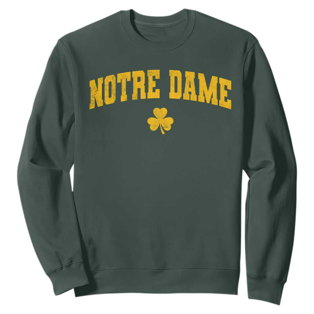 Notre Dame Indiana State Sweatshirt Vintage Varsity Sports Jersey Style Gold Shamrock