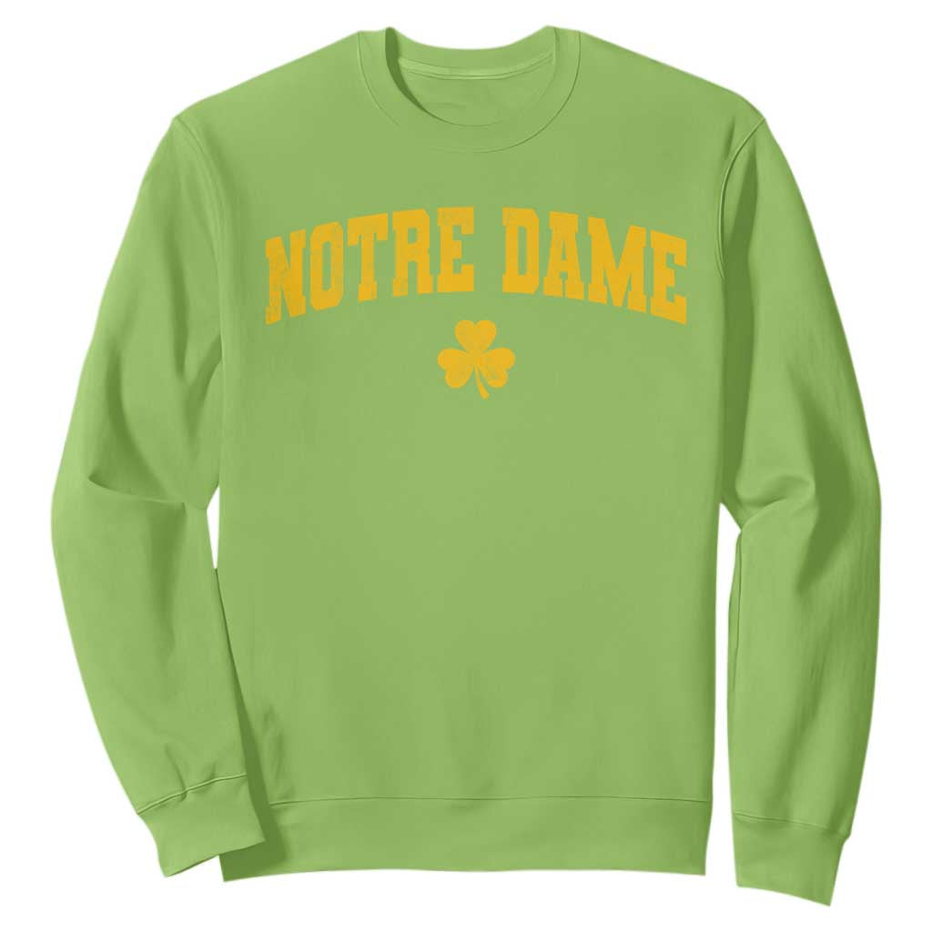Notre Dame Indiana State Sweatshirt Vintage Varsity Sports Jersey Style Gold Shamrock
