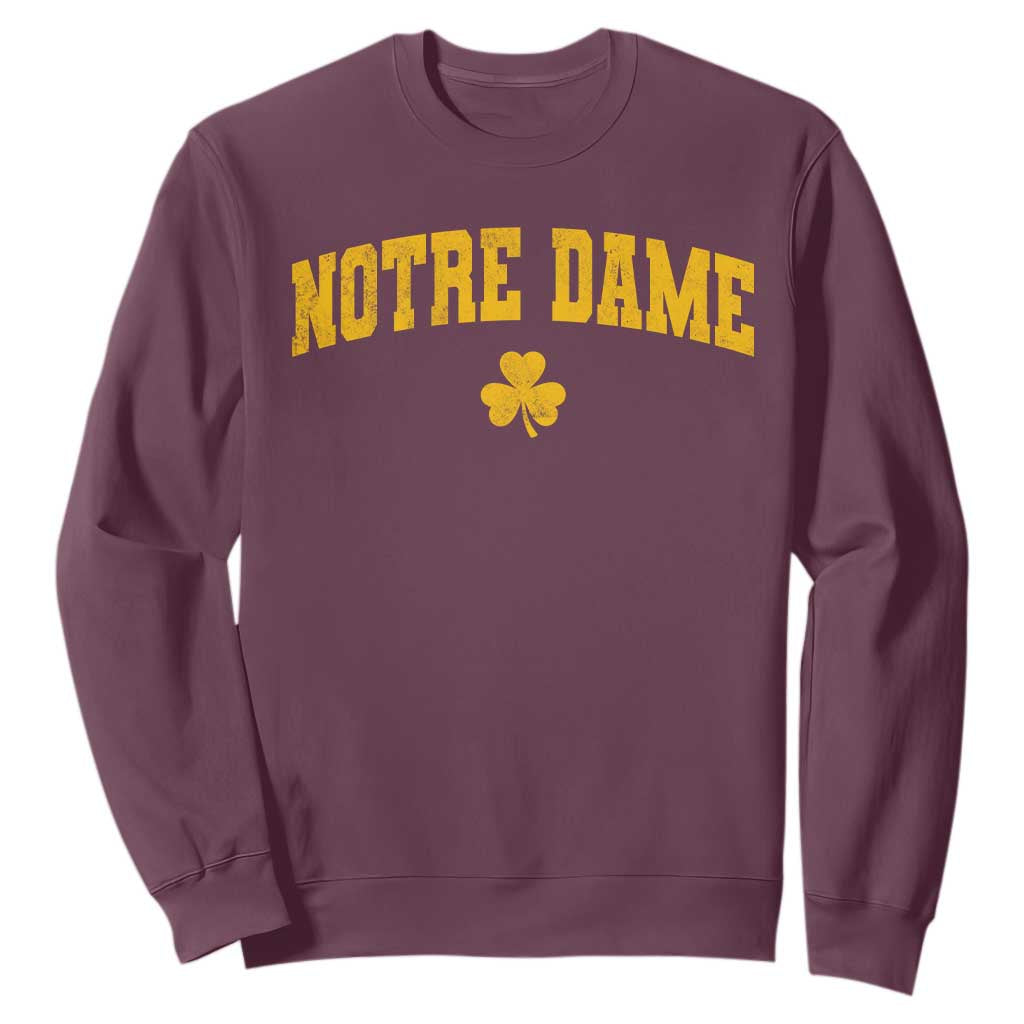 Notre Dame Indiana State Sweatshirt Vintage Varsity Sports Jersey Style Gold Shamrock