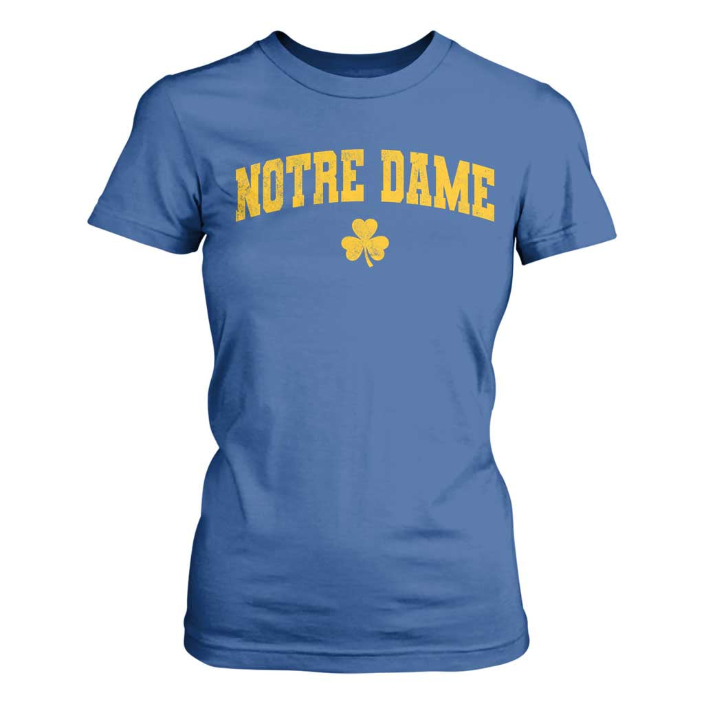 Notre Dame Indiana State T Shirt For Women Vintage Varsity Sports Jersey Style Gold Shamrock