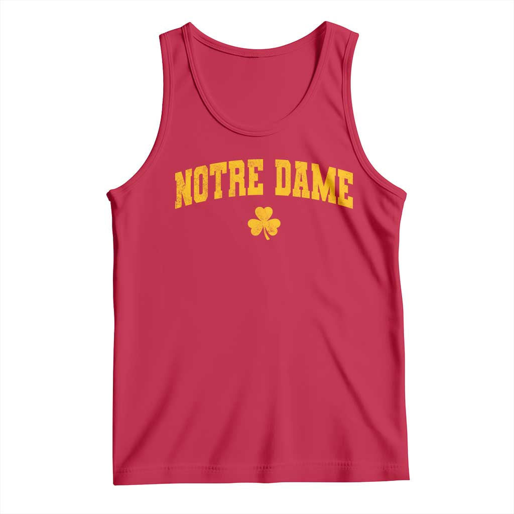 Notre Dame Indiana State Tank Top Vintage Varsity Sports Jersey Style Gold Shamrock