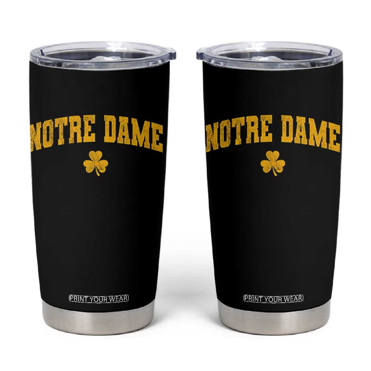 Notre Dame Indiana State Tumbler Cup Vintage Varsity Sports Jersey Style Gold Shamrock