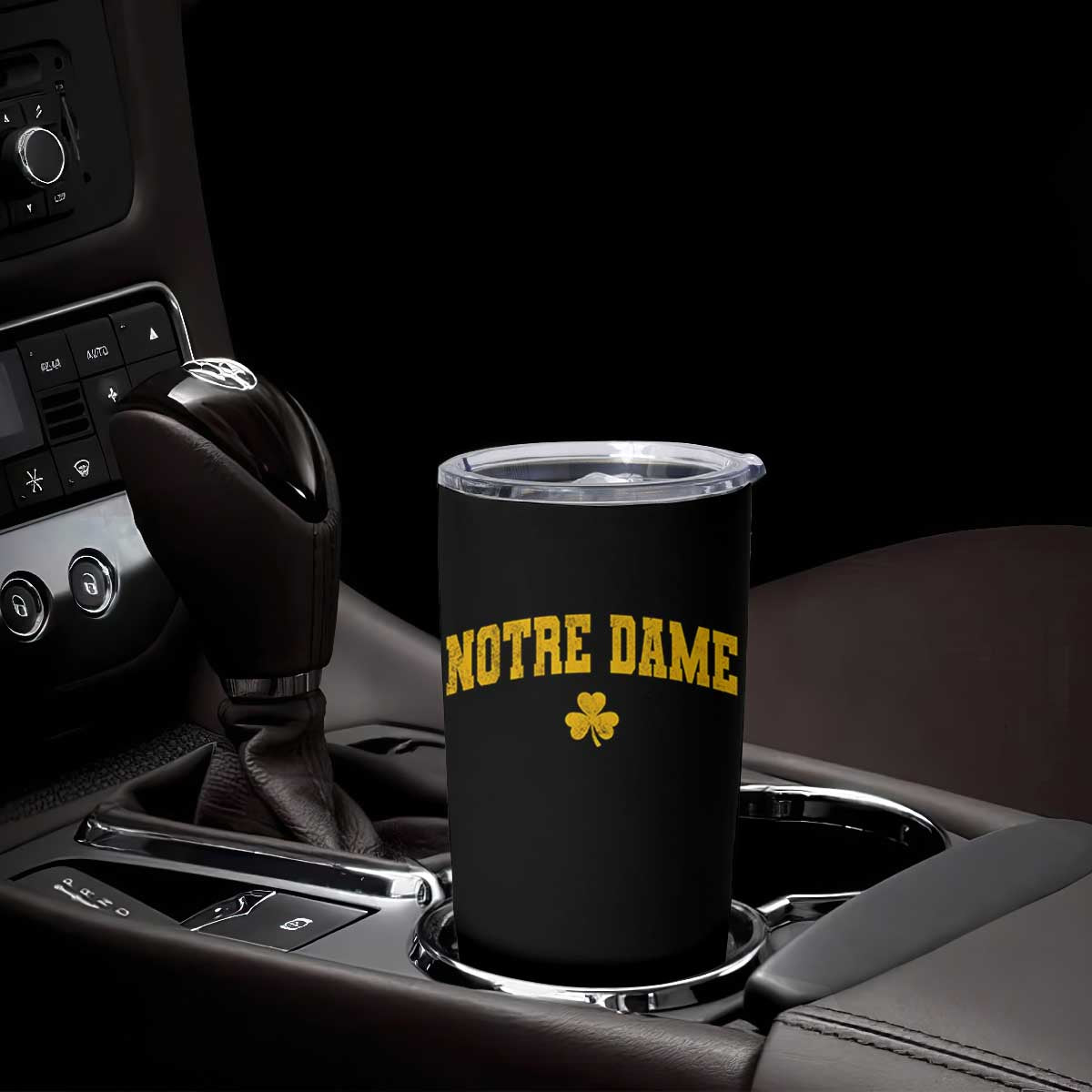 Notre Dame Indiana State Tumbler Cup Vintage Varsity Sports Jersey Style Gold Shamrock