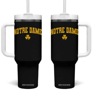 Notre Dame Indiana State Tumbler With Handle Vintage Varsity Sports Jersey Style Gold Shamrock