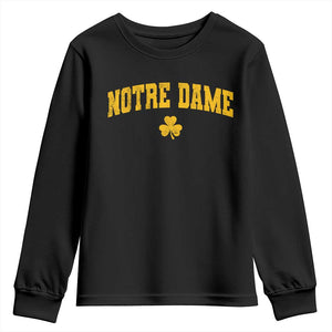 Notre Dame Indiana State Youth Sweatshirt Vintage Varsity Sports Jersey Style Gold Shamrock