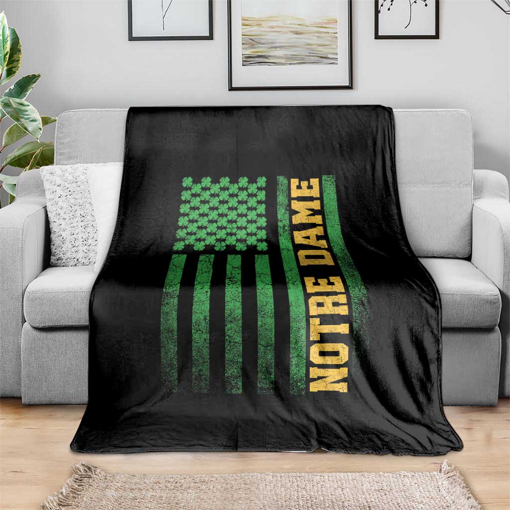 Vintage Notre Dame Indiana Shamrock American Flag Throw Blanket