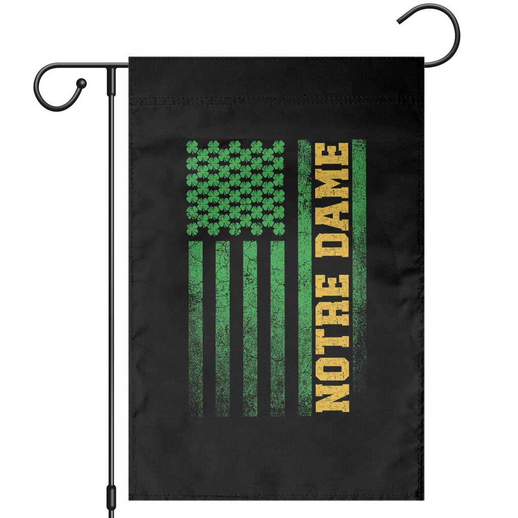 Vintage Notre Dame Indiana Shamrock American Flag Garden Flag TS11 Black Print Your Wear