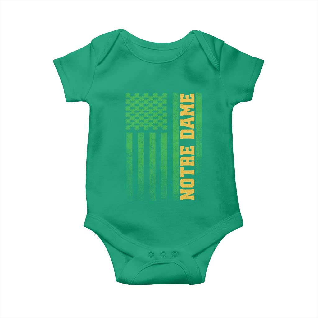 Vintage Notre Dame Indiana Shamrock American Flag Baby Onesie TS11 Irish Green Print Your Wear