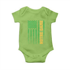 Vintage Notre Dame Indiana Shamrock American Flag Baby Onesie