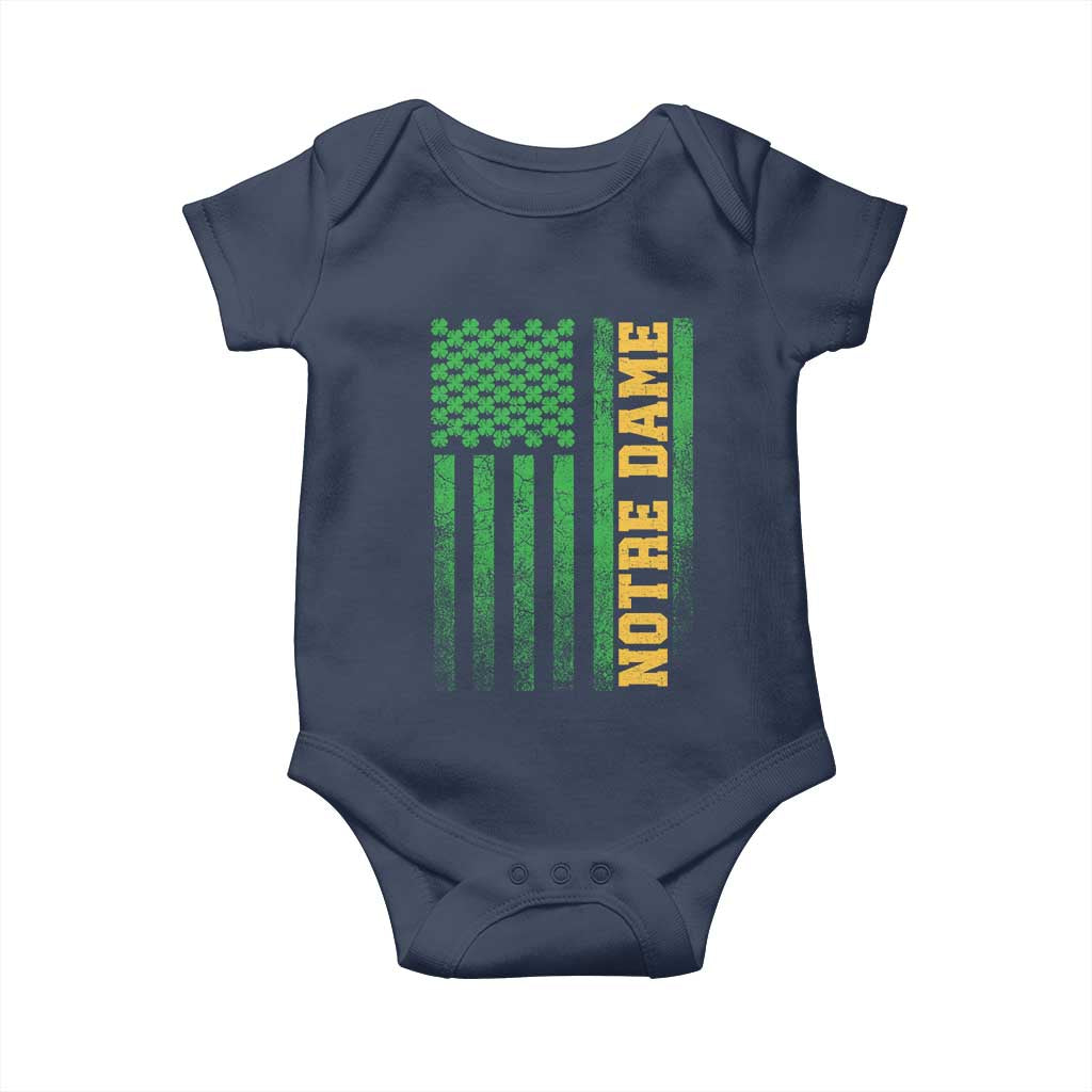 Vintage Notre Dame Indiana Shamrock American Flag Baby Onesie