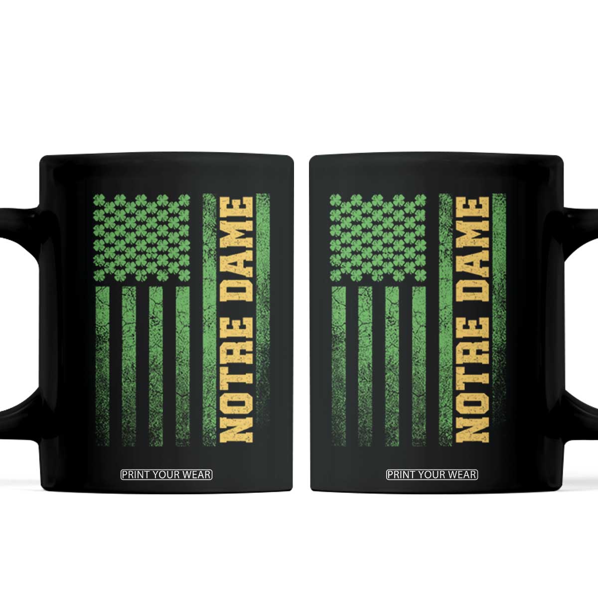 Vintage Notre Dame Indiana Shamrock American Flag Coffee Mug TS11 Black Print Your Wear