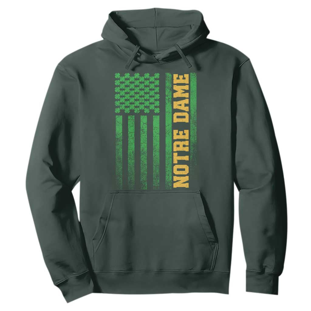Vintage Notre Dame Indiana Shamrock American Flag Hoodie