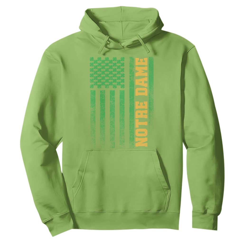 Vintage Notre Dame Indiana Shamrock American Flag Hoodie