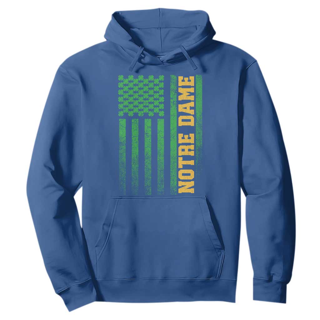 Vintage Notre Dame Indiana Shamrock American Flag Hoodie