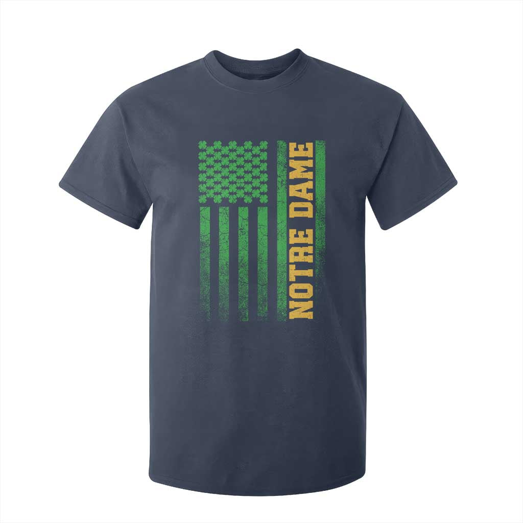 Vintage Notre Dame Indiana Shamrock American Flag T Shirt For Kid