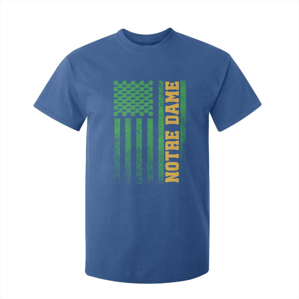 Vintage Notre Dame Indiana Shamrock American Flag T Shirt For Kid