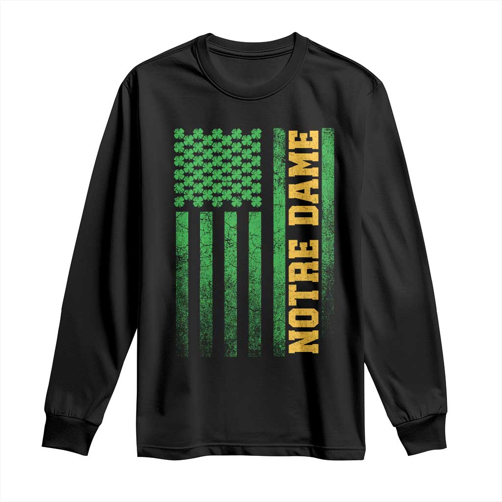 Vintage Notre Dame Indiana Shamrock American Flag Long Sleeve Shirt