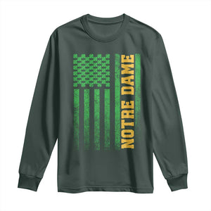 Vintage Notre Dame Indiana Shamrock American Flag Long Sleeve Shirt
