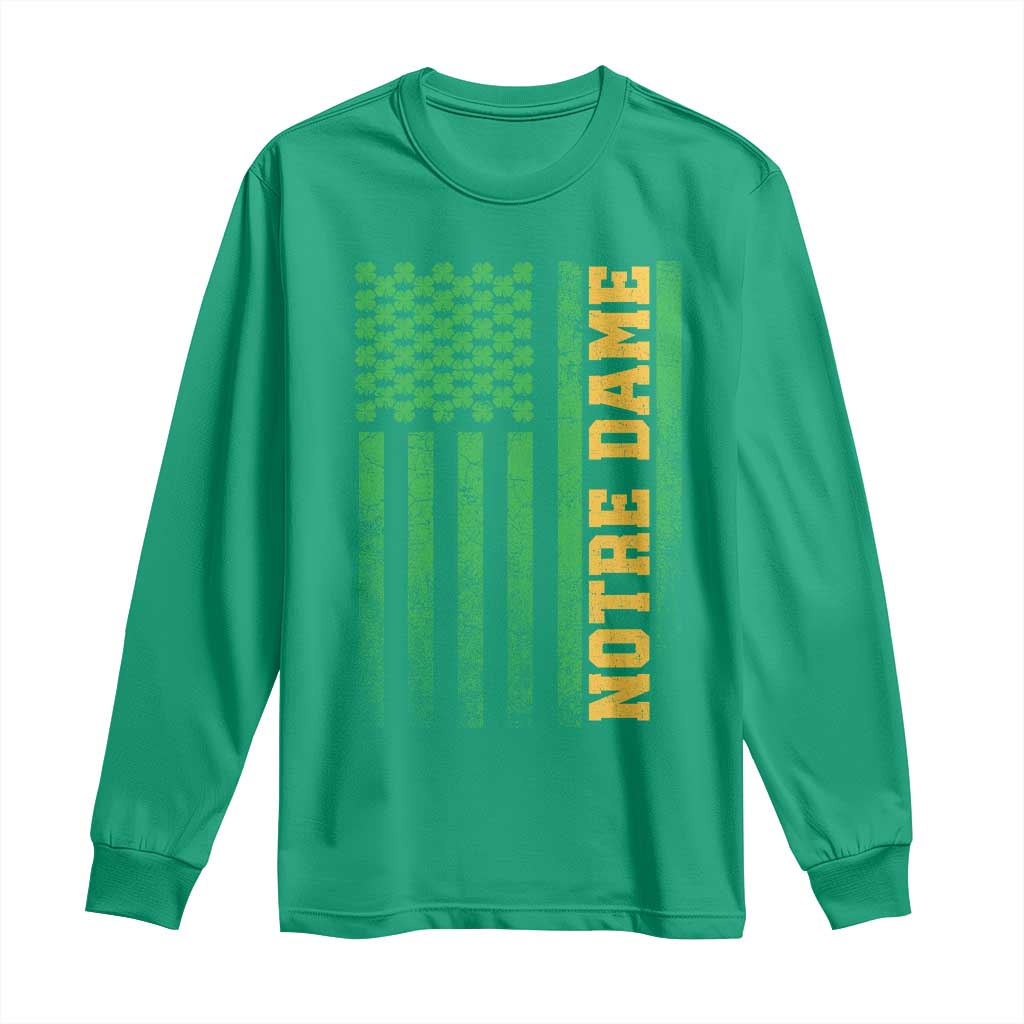 Vintage Notre Dame Indiana Shamrock American Flag Long Sleeve Shirt TS11 Irish Green Print Your Wear