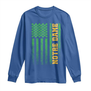 Vintage Notre Dame Indiana Shamrock American Flag Long Sleeve Shirt