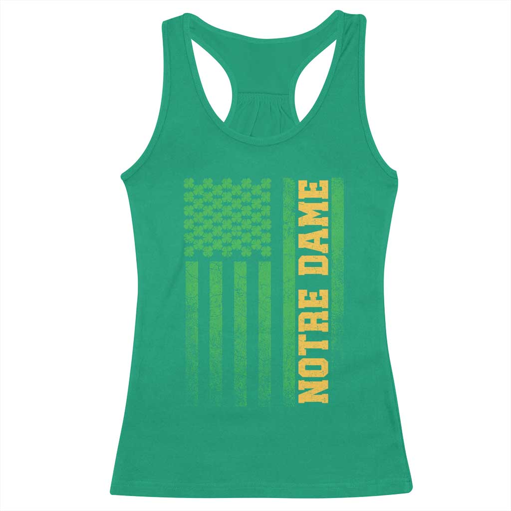 Vintage Notre Dame Indiana Shamrock American Flag Racerback Tank Top TS11 Irish Green Print Your Wear