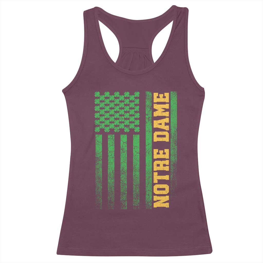 Vintage Notre Dame Indiana Shamrock American Flag Racerback Tank Top