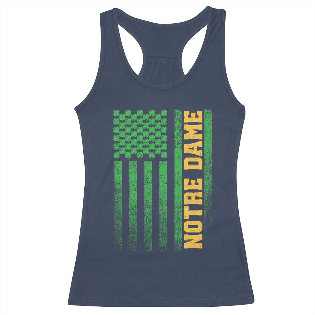 Vintage Notre Dame Indiana Shamrock American Flag Racerback Tank Top