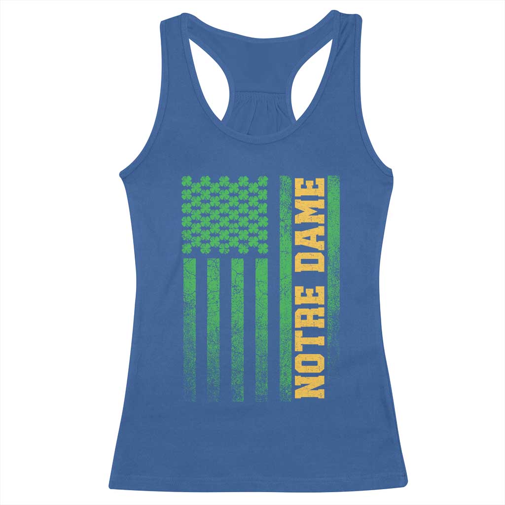 Vintage Notre Dame Indiana Shamrock American Flag Racerback Tank Top