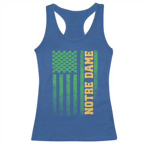 Vintage Notre Dame Indiana Shamrock American Flag Racerback Tank Top