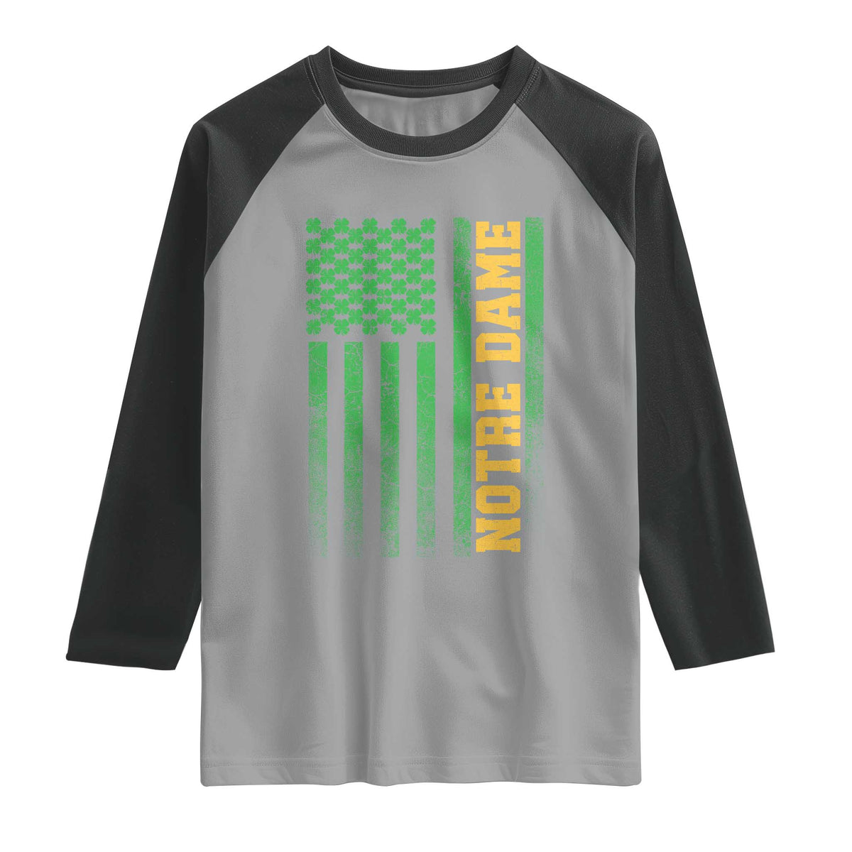 Vintage Notre Dame Indiana Shamrock American Flag Raglan Shirt